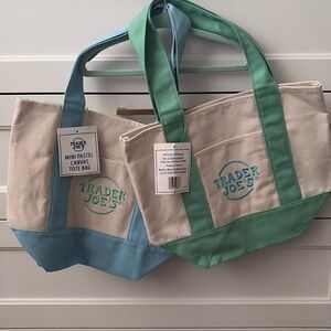 Set of 2: Blue & Green Mini Pastel Canvas Tote Bags